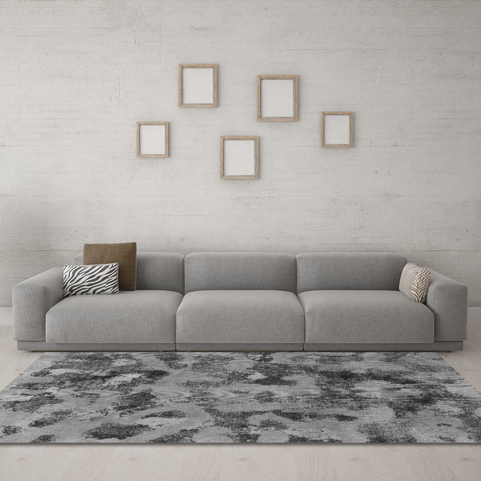 Machine Washable Abstract Gray Modern Rug in a Living Room,, wshabs1110gry