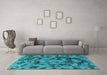 Machine Washable Abstract Turquoise Modern Area Rugs in a Living Room,, wshabs1110turq