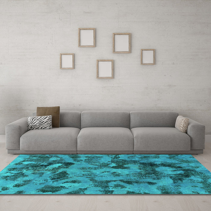 Machine Washable Abstract Turquoise Modern Area Rugs in a Living Room,, wshabs1110turq