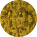 Round Machine Washable Abstract Yellow Modern Rug, wshabs1110yw