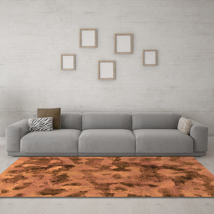 Machine Washable Abstract Orange Modern Area Rugs in a Living Room, wshabs1110org