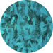 Round Abstract Turquoise Modern Rug, abs1110turq