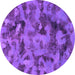 Round Machine Washable Abstract Purple Modern Area Rugs, wshabs1110pur