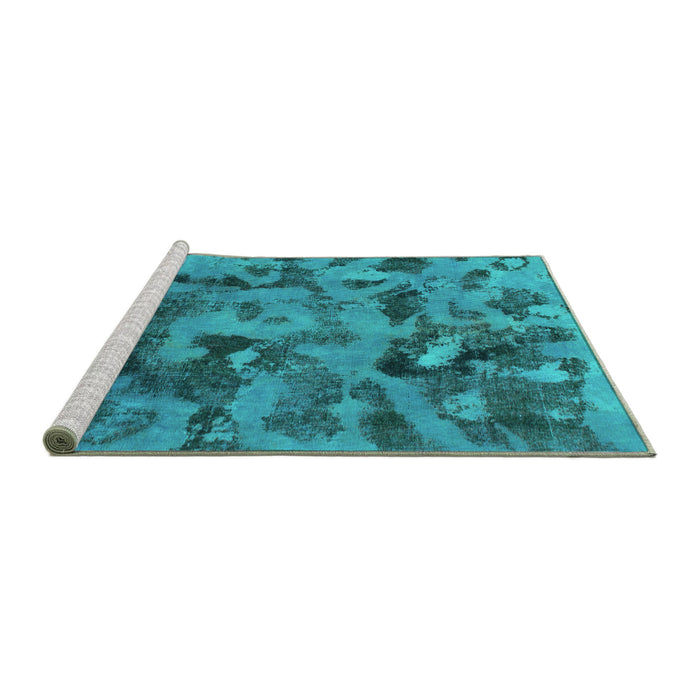 Sideview of Machine Washable Abstract Turquoise Modern Area Rugs, wshabs1110turq