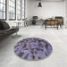 Round Machine Washable Abstract Lavender Purple Rug in a Office, wshabs1110