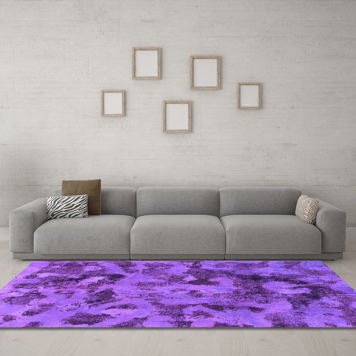 Machine Washable Abstract Purple Modern Area Rugs in a Living Room, wshabs1110pur