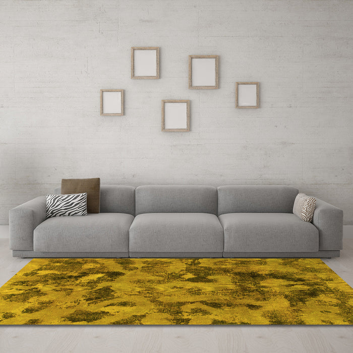 Machine Washable Abstract Yellow Modern Rug in a Living Room, wshabs1110yw