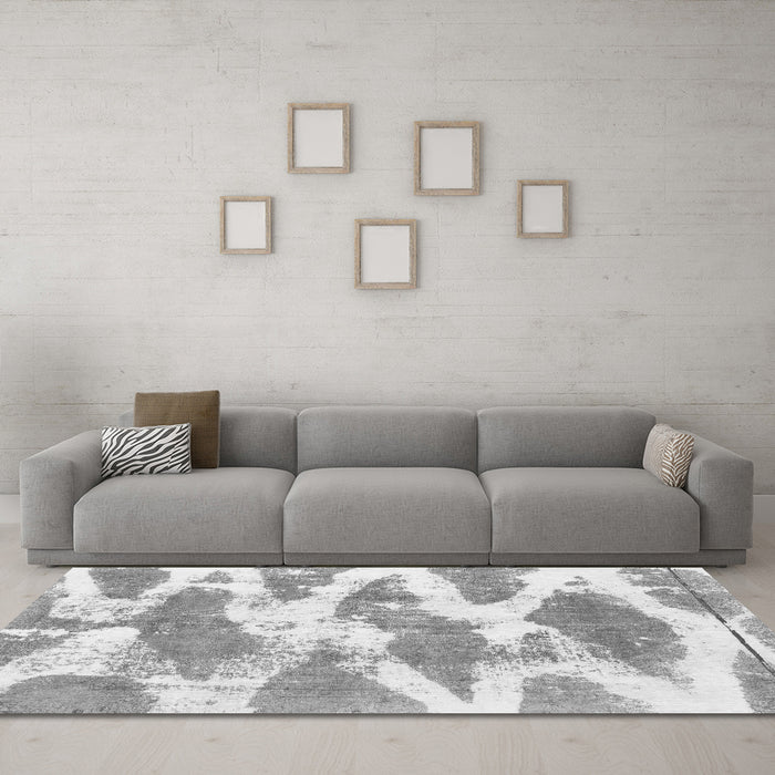 Machine Washable Abstract Gray Modern Rug in a Living Room,, wshabs1111gry