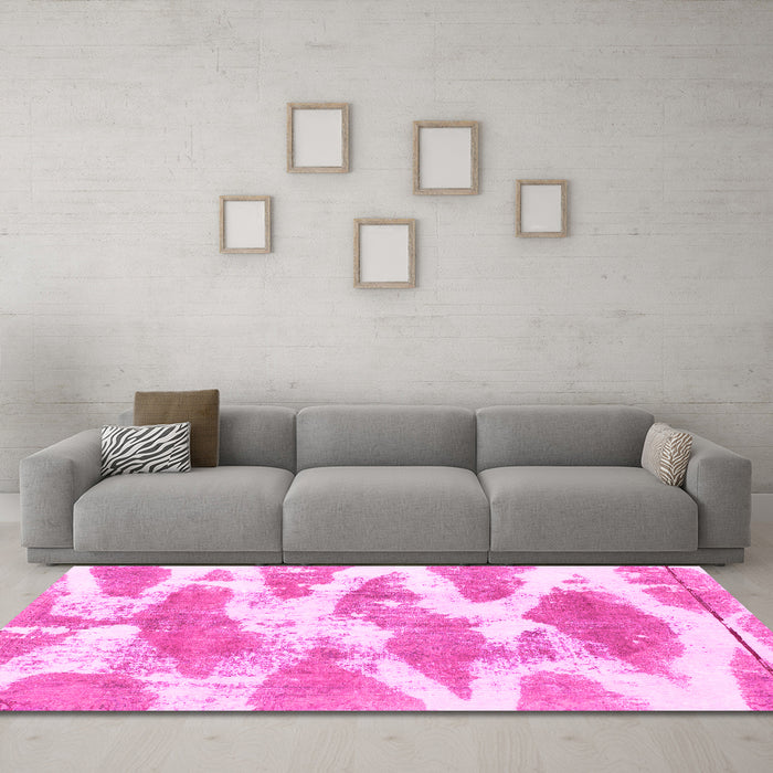 Machine Washable Abstract Pink Modern Rug in a Living Room, wshabs1111pnk