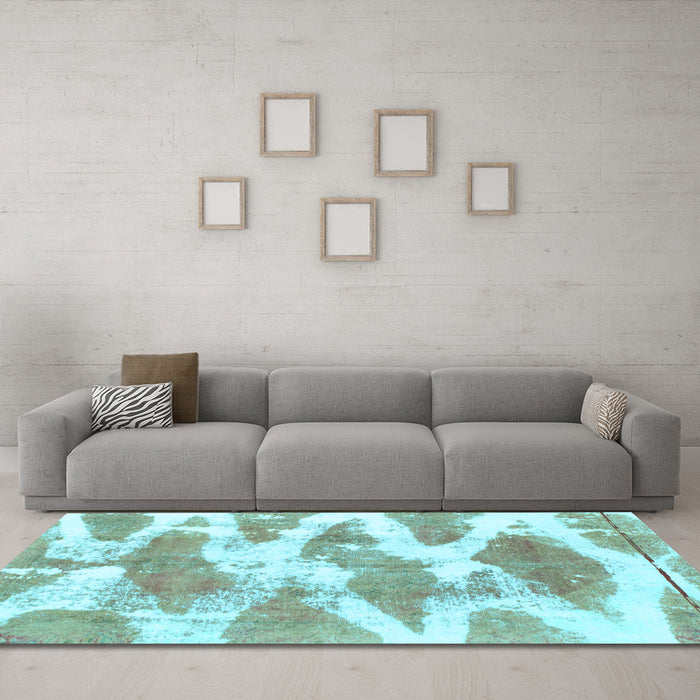 Machine Washable Abstract Light Blue Modern Rug in a Living Room, wshabs1111lblu