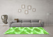 Machine Washable Abstract Green Modern Area Rugs in a Living Room,, wshabs1111grn