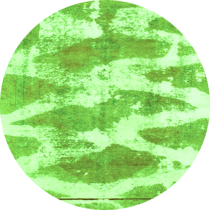 Round Machine Washable Abstract Green Modern Area Rugs, wshabs1111grn