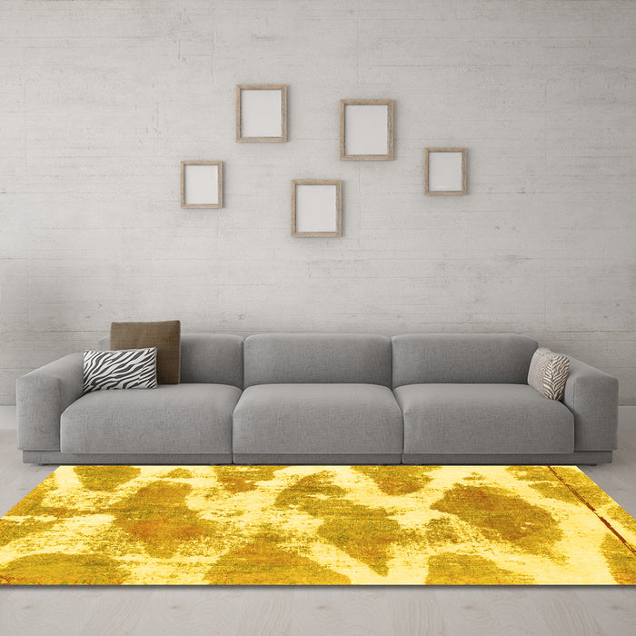 Machine Washable Abstract Yellow Modern Rug in a Living Room, wshabs1111yw