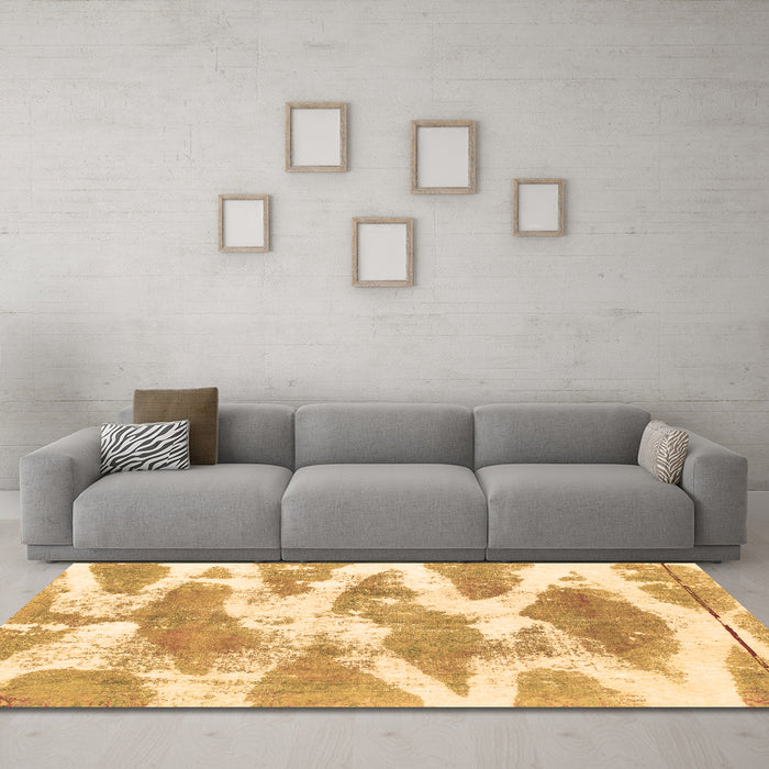 Machine Washable Abstract Brown Modern Rug in a Living Room,, wshabs1111brn