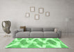Machine Washable Abstract Emerald Green Modern Area Rugs in a Living Room,, wshabs1111emgrn