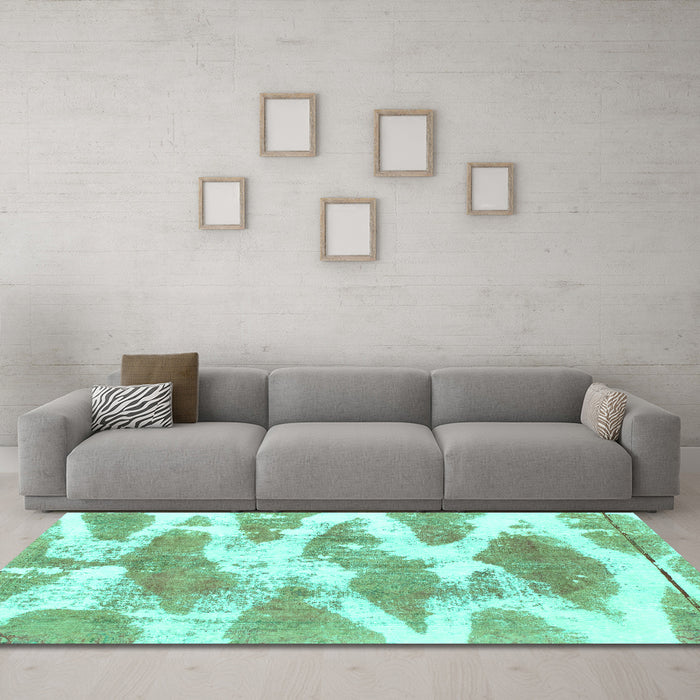 Machine Washable Abstract Turquoise Modern Area Rugs in a Living Room,, wshabs1111turq