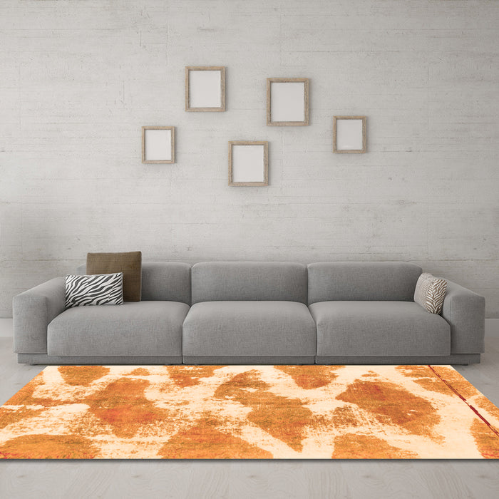 Machine Washable Abstract Orange Modern Area Rugs in a Living Room, wshabs1111org