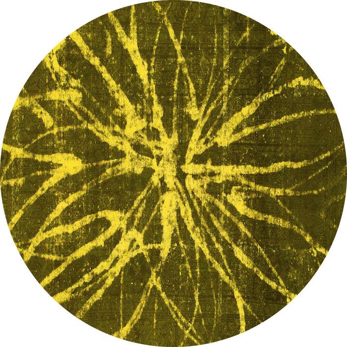 Round Machine Washable Abstract Yellow Modern Rug, wshabs1112yw