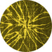 Round Machine Washable Abstract Yellow Modern Rug, wshabs1112yw