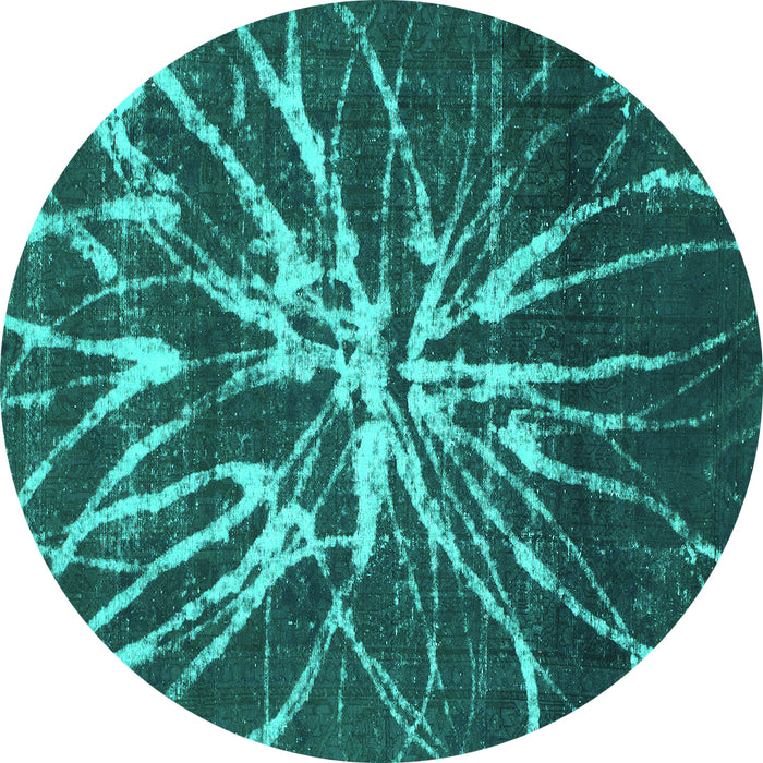 Round Abstract Turquoise Modern Rug, abs1112turq