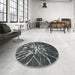Round Machine Washable Abstract Grey Gray Rug in a Office, wshabs1112