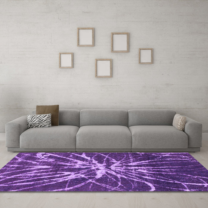 Machine Washable Abstract Purple Modern Area Rugs in a Living Room, wshabs1112pur