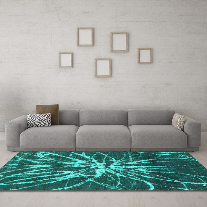 Machine Washable Abstract Turquoise Modern Area Rugs in a Living Room,, wshabs1112turq