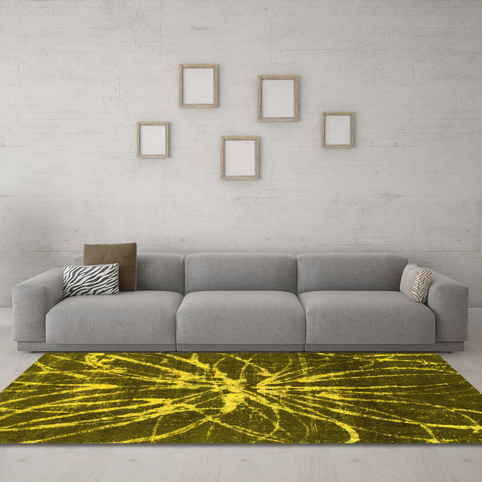 Machine Washable Abstract Yellow Modern Rug in a Living Room, wshabs1112yw