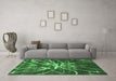 Machine Washable Abstract Emerald Green Modern Area Rugs in a Living Room,, wshabs1112emgrn