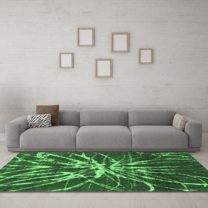 Machine Washable Abstract Emerald Green Modern Area Rugs in a Living Room,, wshabs1112emgrn