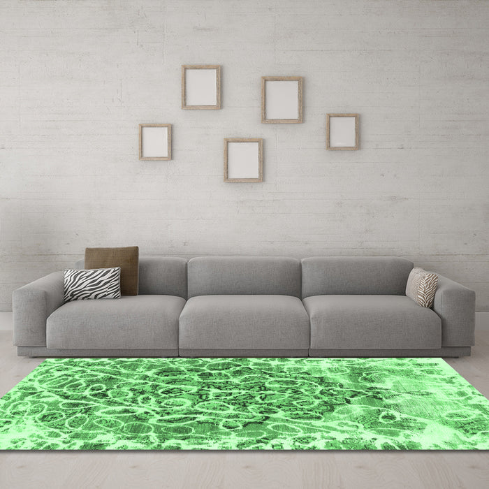 Machine Washable Abstract Emerald Green Modern Area Rugs in a Living Room,, wshabs1113emgrn