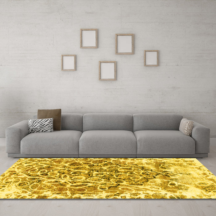Machine Washable Abstract Yellow Modern Rug in a Living Room, wshabs1113yw