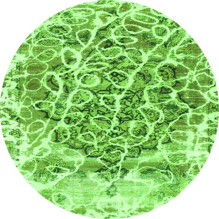 Round Machine Washable Abstract Green Modern Area Rugs, wshabs1113grn