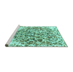 Sideview of Machine Washable Abstract Turquoise Modern Area Rugs, wshabs1113turq