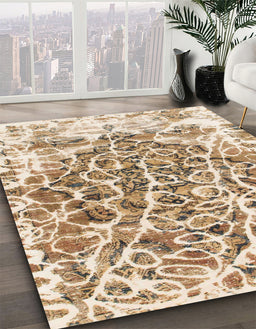 Machine Washable Abstract Deep Peach Orange Rug in a Family Room, wshabs1113
