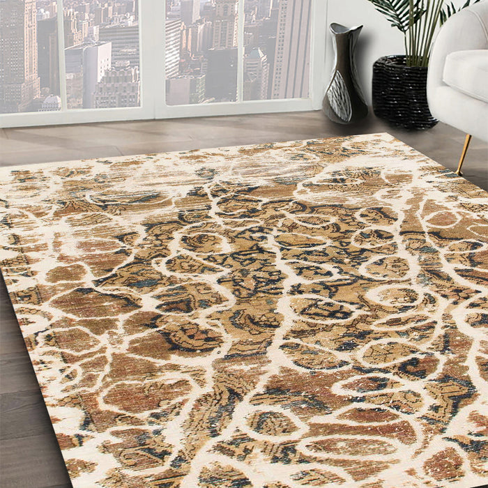 Machine Washable Abstract Deep Peach Orange Rug in a Family Room, wshabs1113