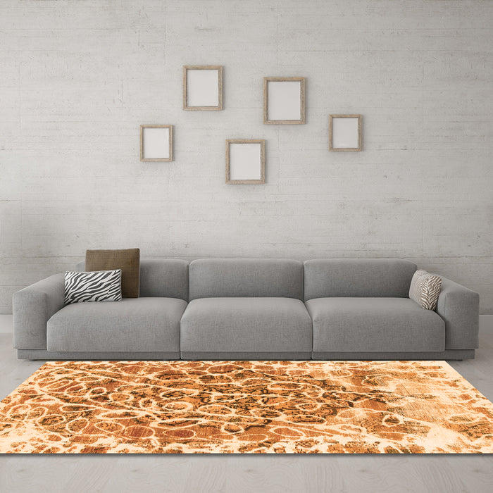 Machine Washable Abstract Orange Modern Area Rugs in a Living Room, wshabs1113org