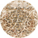 Round Machine Washable Abstract Deep Peach Orange Rug, wshabs1113