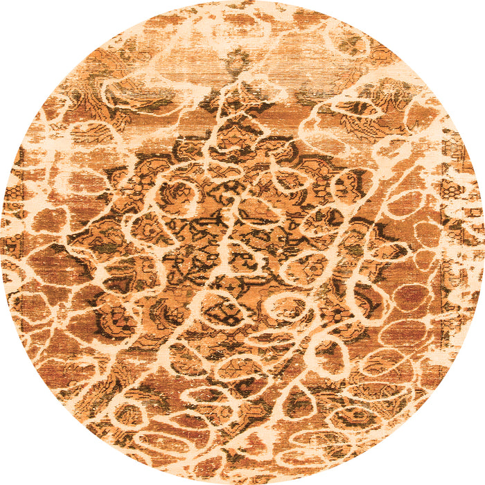 Round Machine Washable Abstract Orange Modern Area Rugs, wshabs1113org