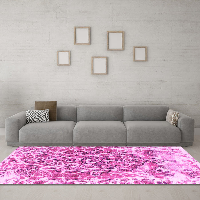Machine Washable Abstract Pink Modern Rug in a Living Room, wshabs1113pnk