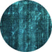 Round Machine Washable Abstract Turquoise Modern Area Rugs, wshabs1114turq