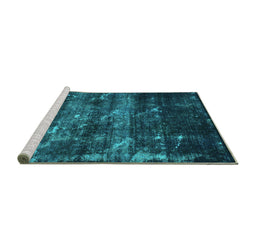 Sideview of Machine Washable Abstract Turquoise Modern Area Rugs, wshabs1114turq