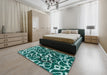 Machine Washable Abstract Medium Aqua Marine Green Rug in a Bedroom, wshabs1115