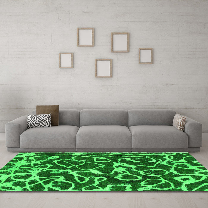 Machine Washable Abstract Green Modern Area Rugs in a Living Room,, wshabs1115grn