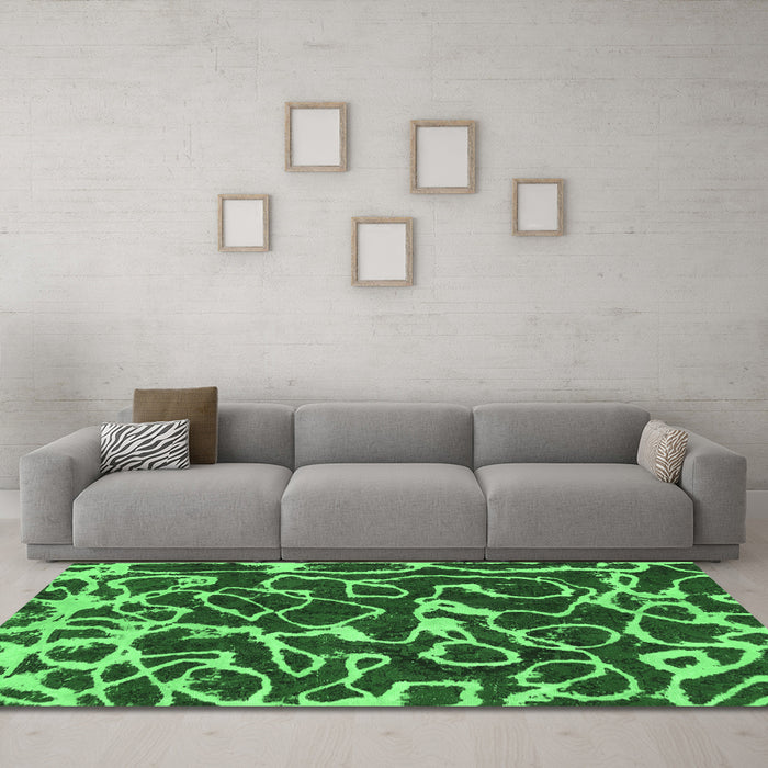 Machine Washable Abstract Emerald Green Modern Area Rugs in a Living Room,, wshabs1115emgrn