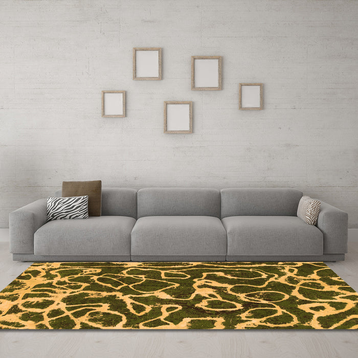 Machine Washable Abstract Orange Modern Area Rugs in a Living Room, wshabs1115org