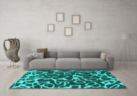 Machine Washable Abstract Turquoise Modern Rug, wshabs1115turq