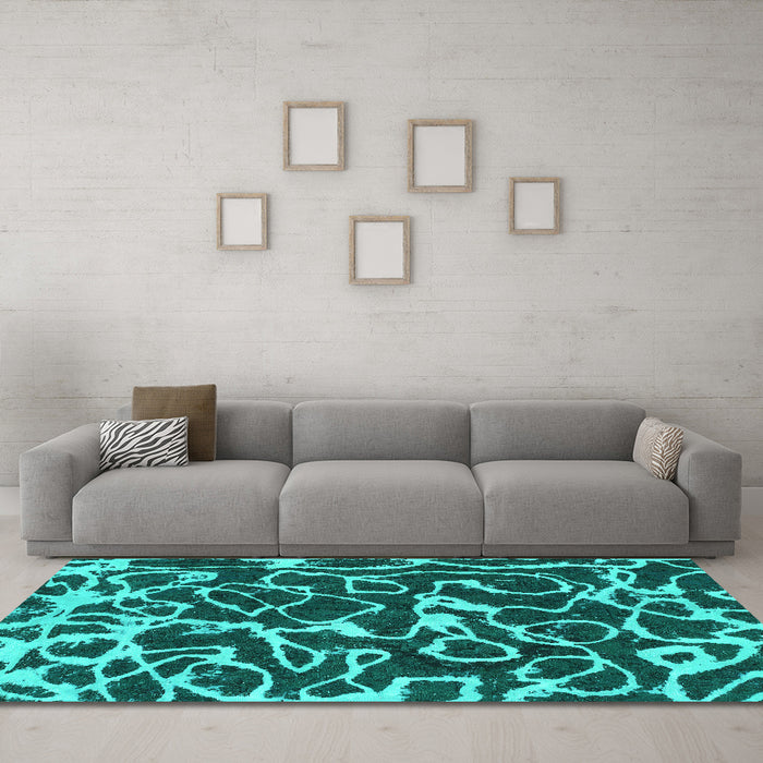Machine Washable Abstract Turquoise Modern Area Rugs in a Living Room,, wshabs1115turq