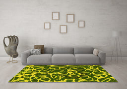 Machine Washable Abstract Yellow Modern Rug in a Living Room, wshabs1115yw