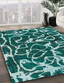 Abstract AquaMarine Green Modern Rug in Family Room, abs1115